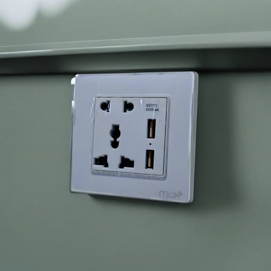 Electrical Socket with 2 USB Ports - Glass Finish 10A (Mux)